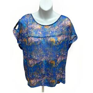 Rock 47 Womens Western Shirt Size Large Blue Short Sleeve Sheer New